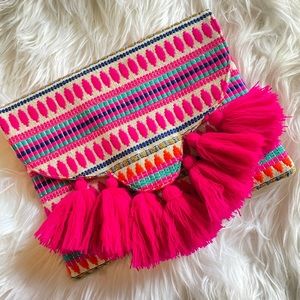 Embroidered clutch with tassels, brand new w/o tag